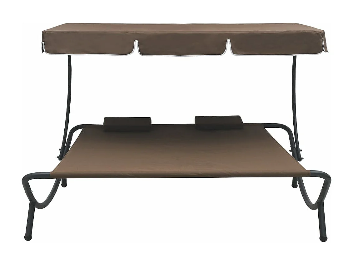 Canapé de jardin avec auvent et oreillers Marron REO54736