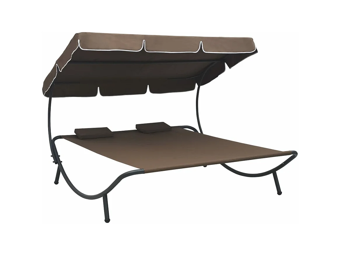 Canapé de jardin avec auvent et oreillers Marron REO54736