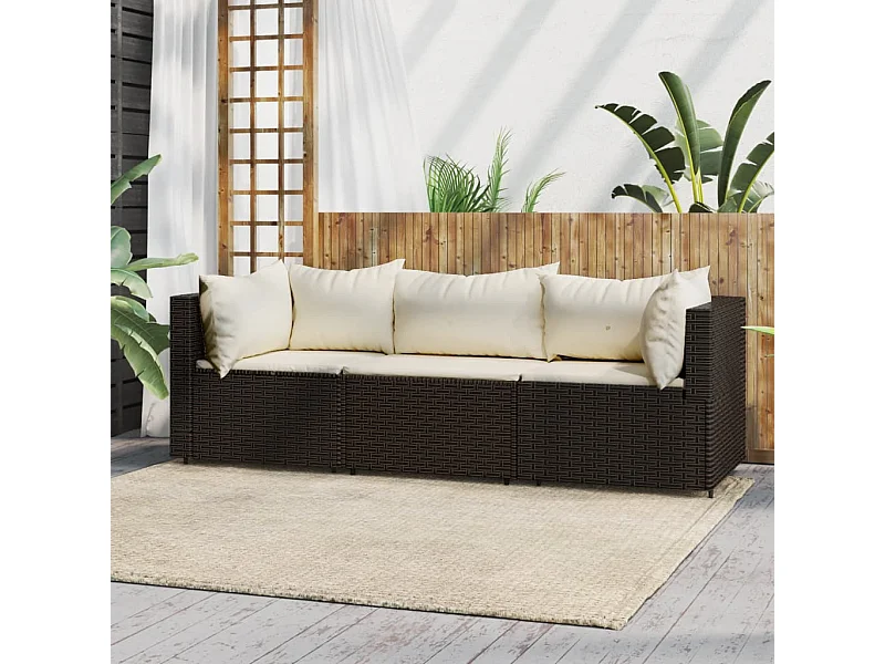 3-delige Loungeset met kussens poly rattan bruin NL255378