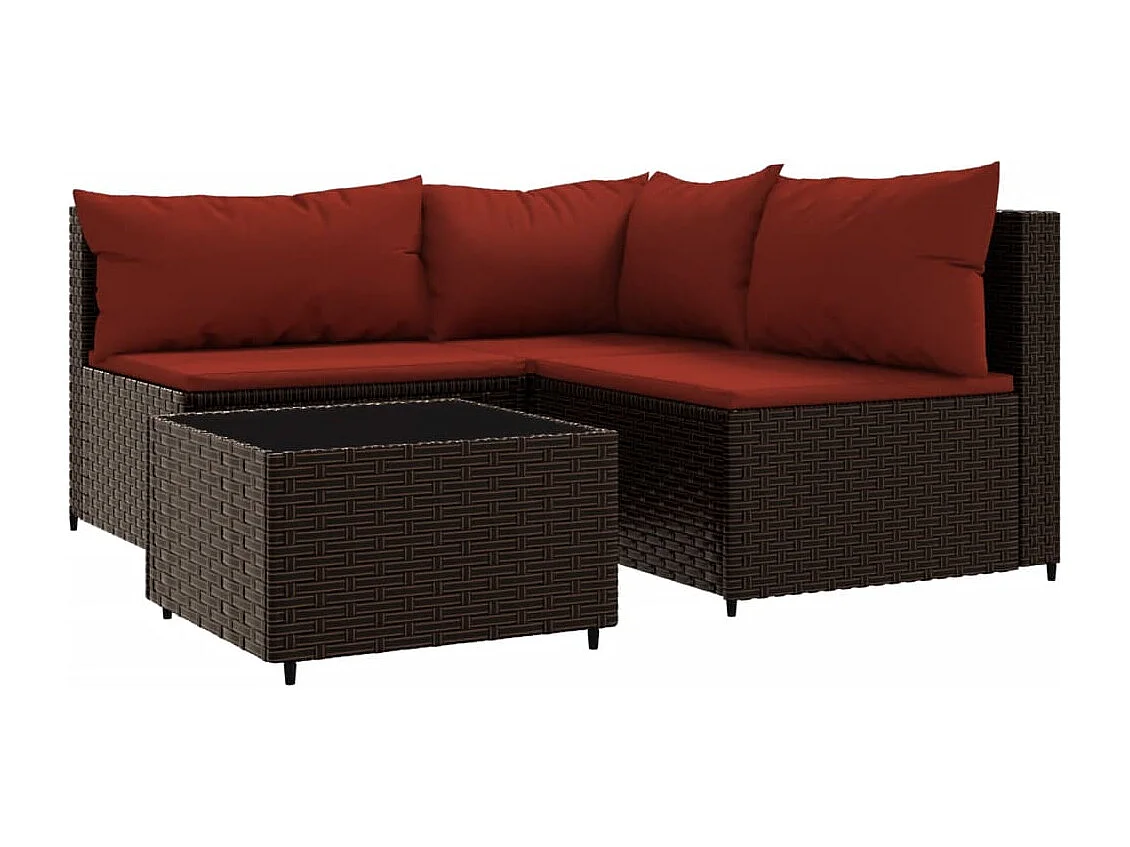 Salon de jardin 4 pcs avec coussins Marron Résine tressée REO40988