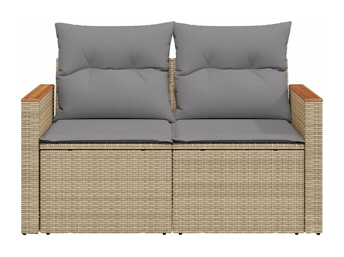 Canapé de jardin avec coussins 2 places beige résine tressée REO17602