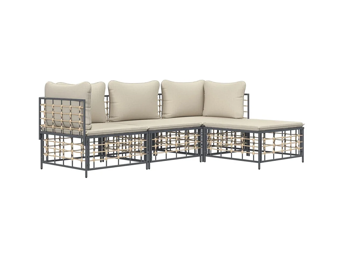 4-delige Loungeset met kussens poly rattan antracietkleurig NL878005