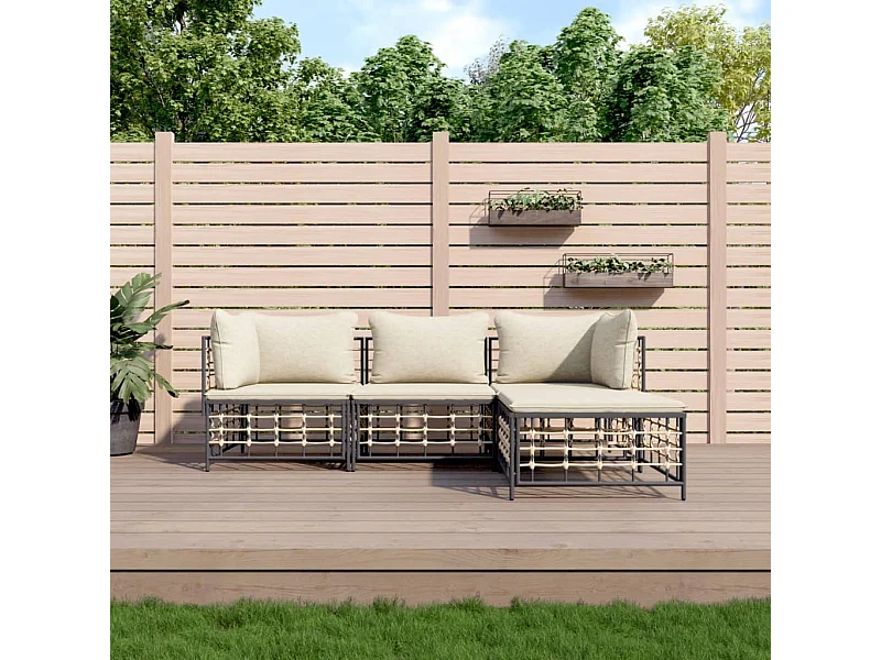 Salon de jardin 4 pcs avec coussins anthracite résine tressée REO21438