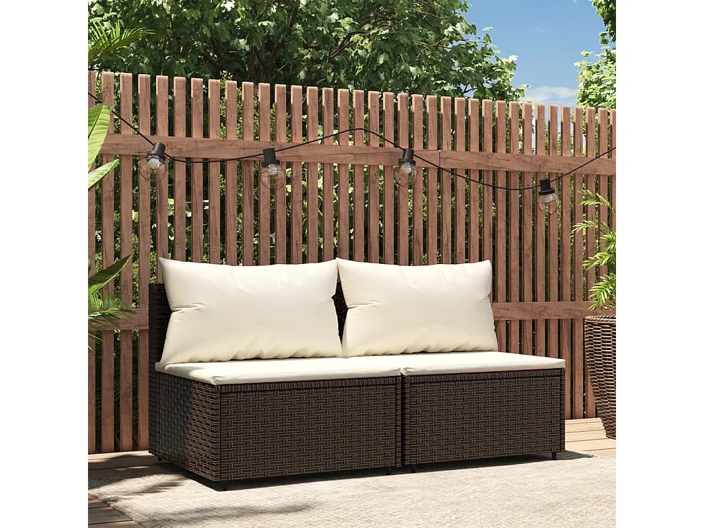 Canapés centraux de jardin coussins 2pcs marron résine tressée REO96870