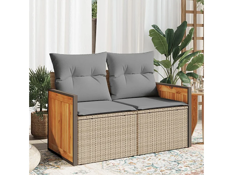 Canapé de jardin avec coussins 2 places beige résine tressée REO94656