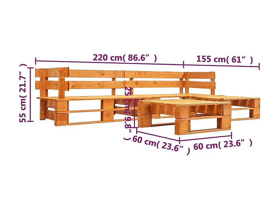 Canapés de jardin palette 4 pcs Bois Marron miel REO93971