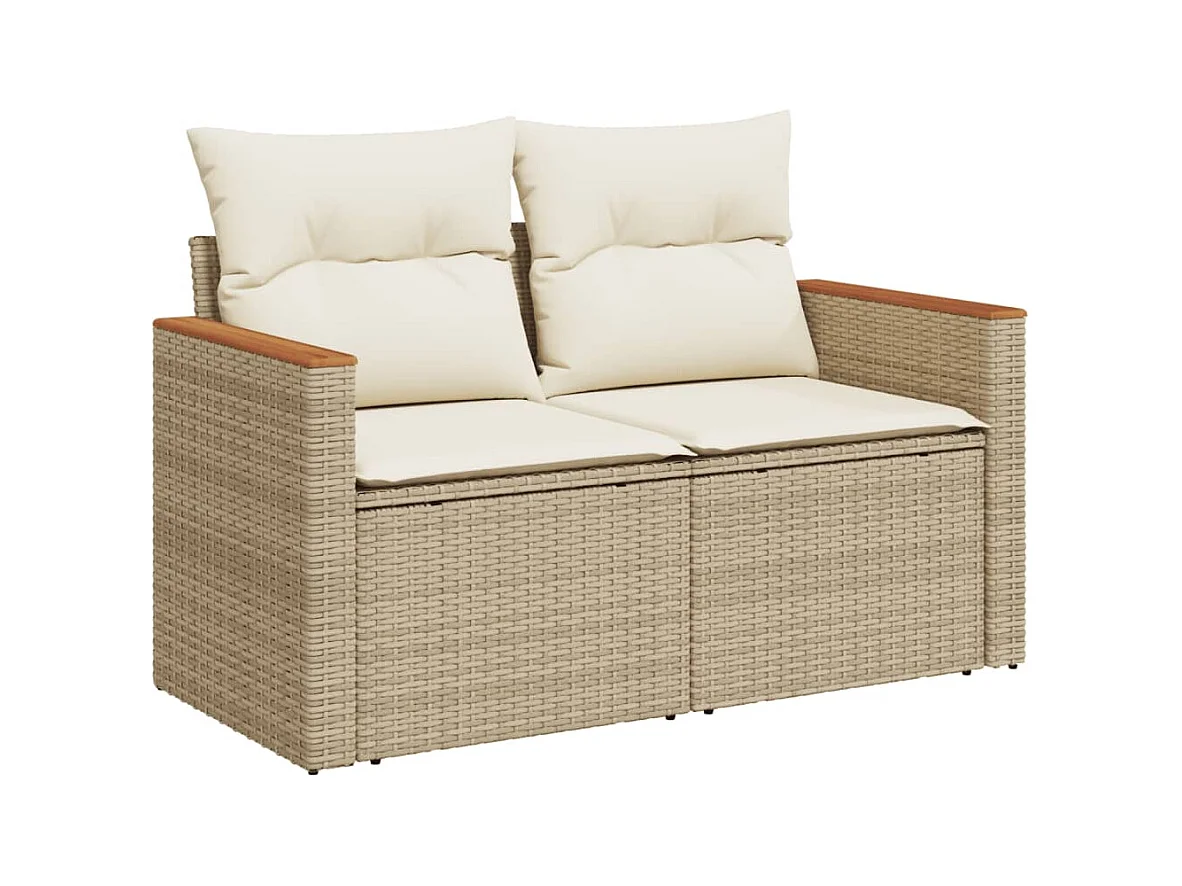 Canapé de jardin avec coussins 2 places beige résine tressée REO14858
