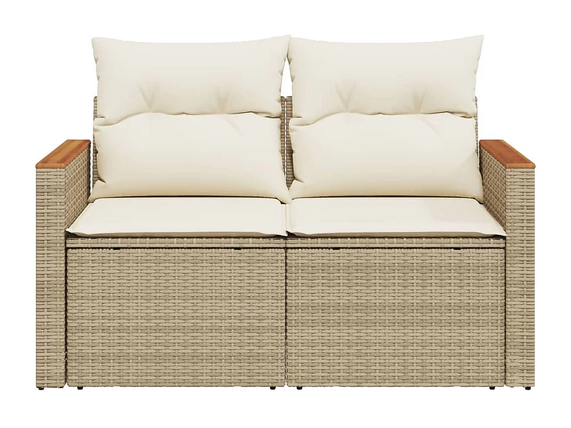 Canapé de jardin avec coussins 2 places beige résine tressée REO14858