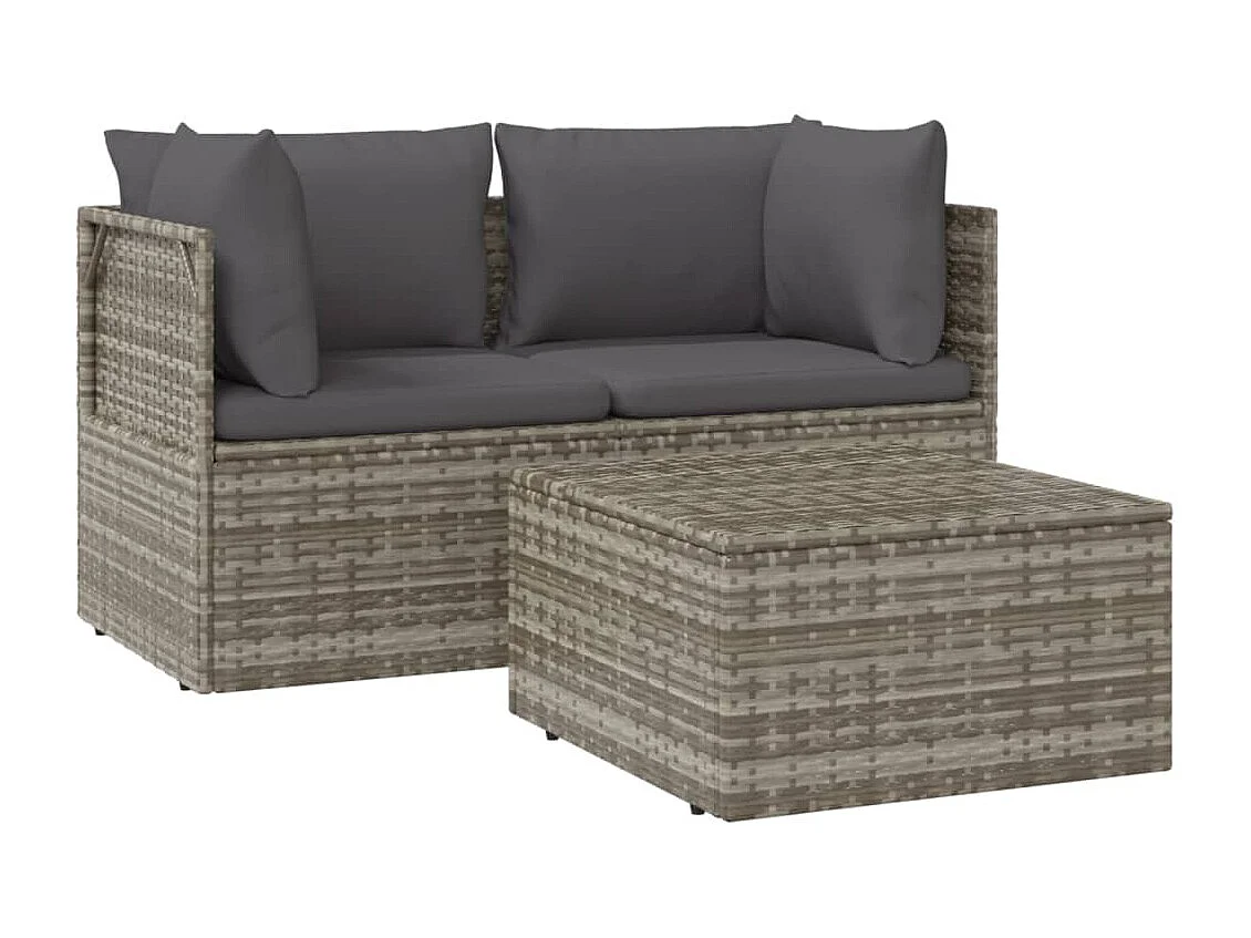 3-delige Loungeset met kussens poly rattan grijs NL354089