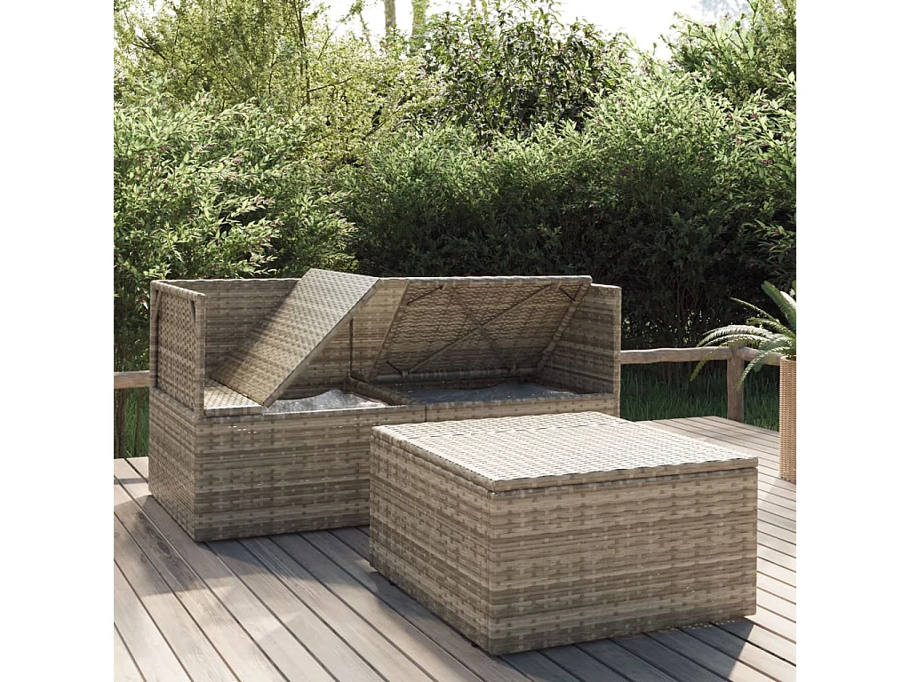 Salon de jardin 3 pcs avec coussins Gris Résine tressée REO44293