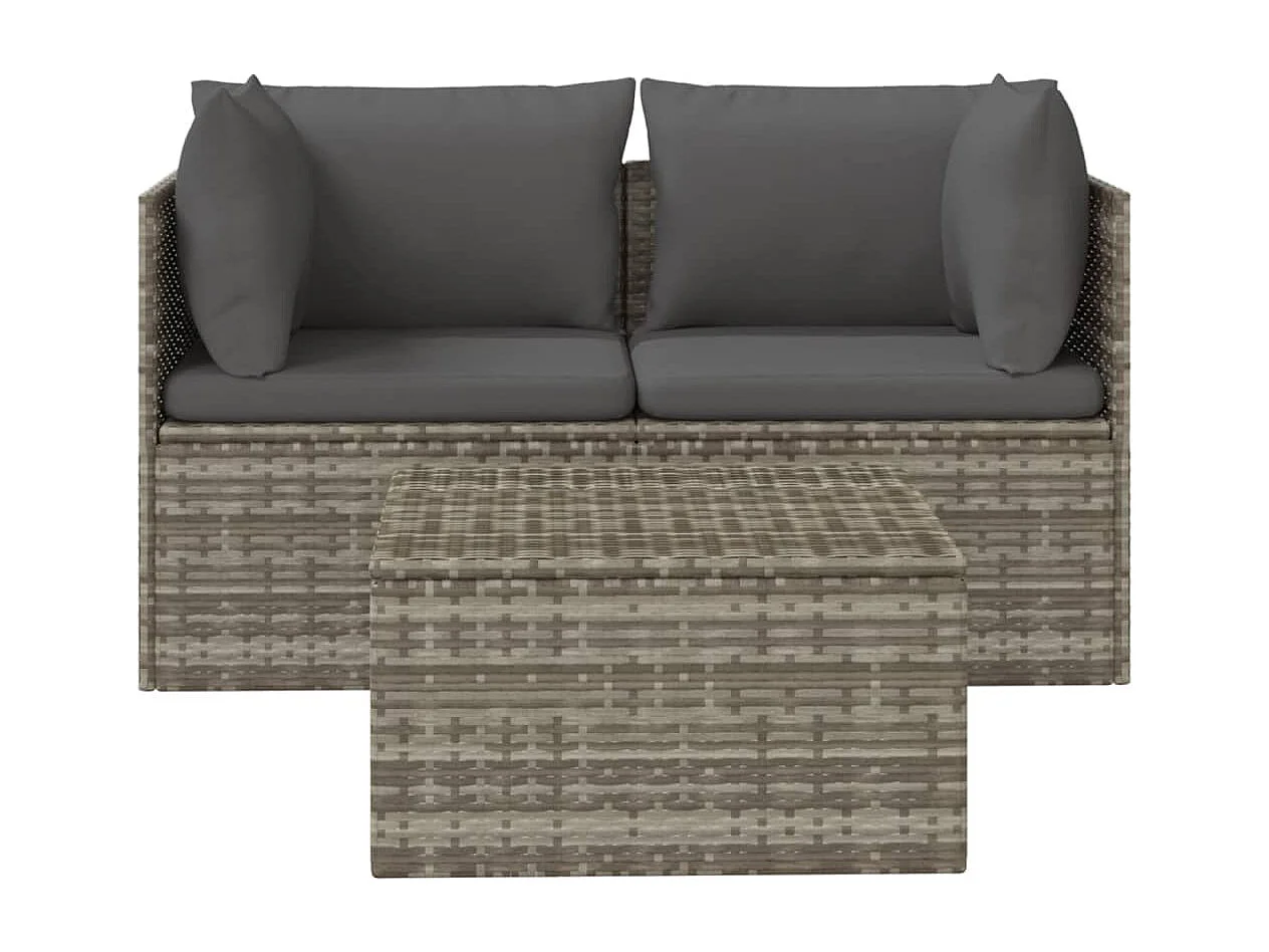 Salon de jardin 3 pcs avec coussins Gris Résine tressée REO44293