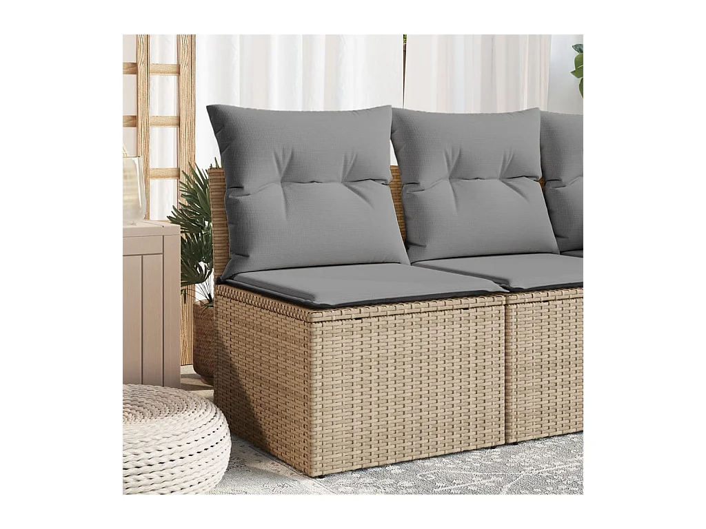 Canapé de jardin sans accoudoirs coussins beige résine tressée REO10090