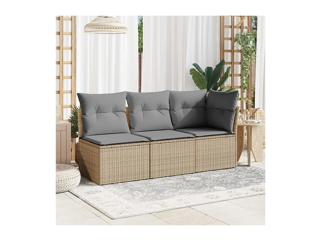 Tuinbank zonder armleuning met kussens poly rattan beige NL665607