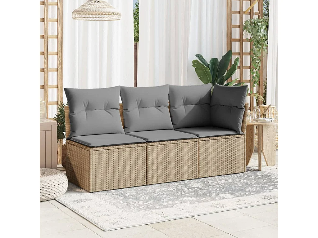 Canapé de jardin sans accoudoirs coussins beige résine tressée REO10090