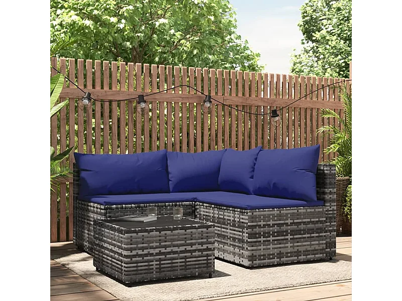 Salon de jardin 4 pcs avec coussins Gris Résine tressée REO75052