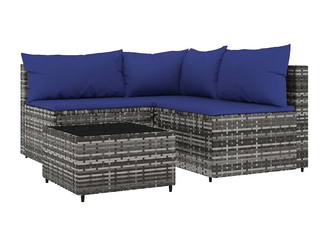 Salon de jardin 4 pcs avec coussins Gris Résine tressée REO75052