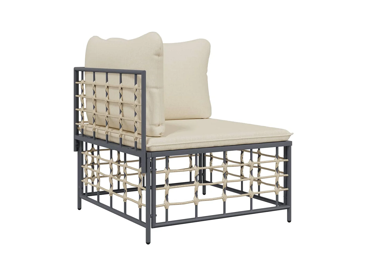 3-tlg. Garten-Sitzgruppe: Sofa + Tisch | Garten-Lounge-Set mit Kissen Anthrazit Poly Rattan -GKD420560