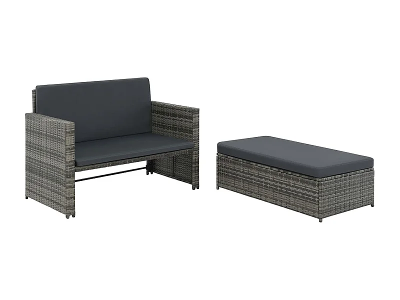 2-tlg. Garten-Sitzgruppe | Garten-Lounge-Set mit Auflagen Poly Rattan Grau -GKD877575