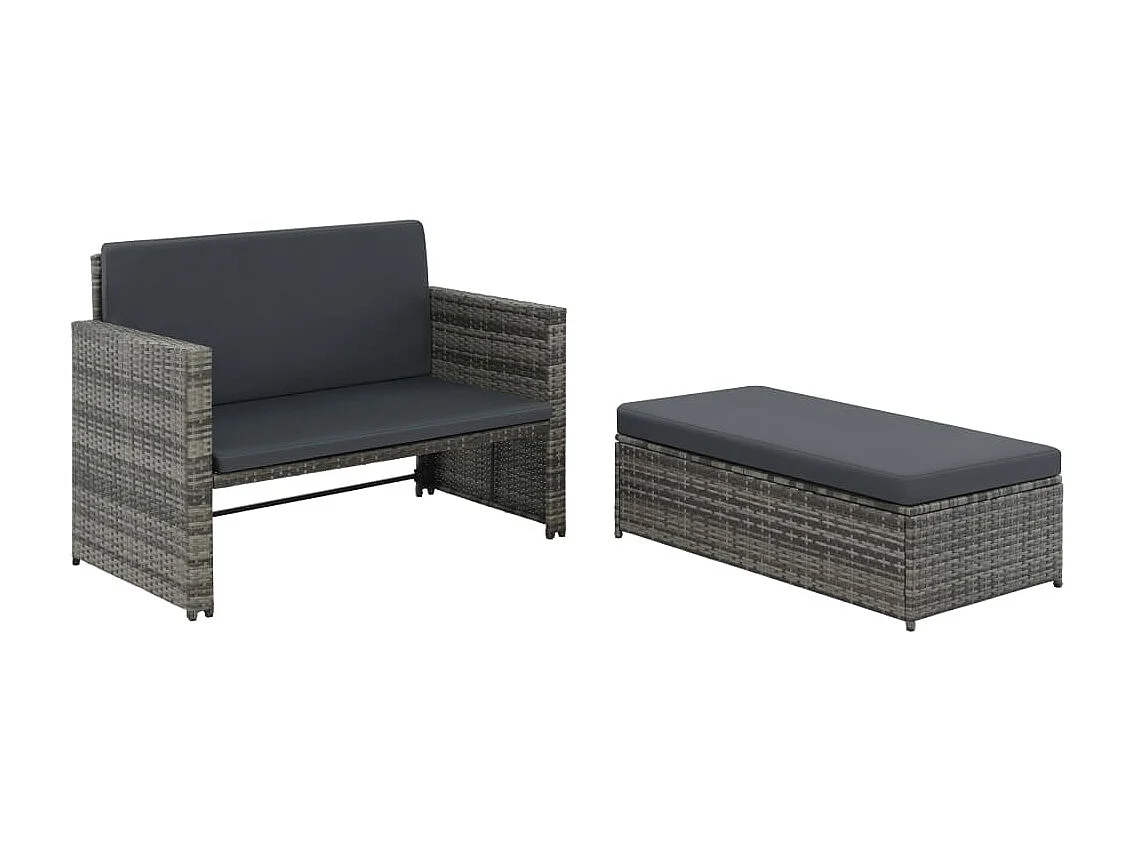 2-tlg. Garten-Sitzgruppe | Garten-Lounge-Set mit Auflagen Poly Rattan Grau -GKD877575