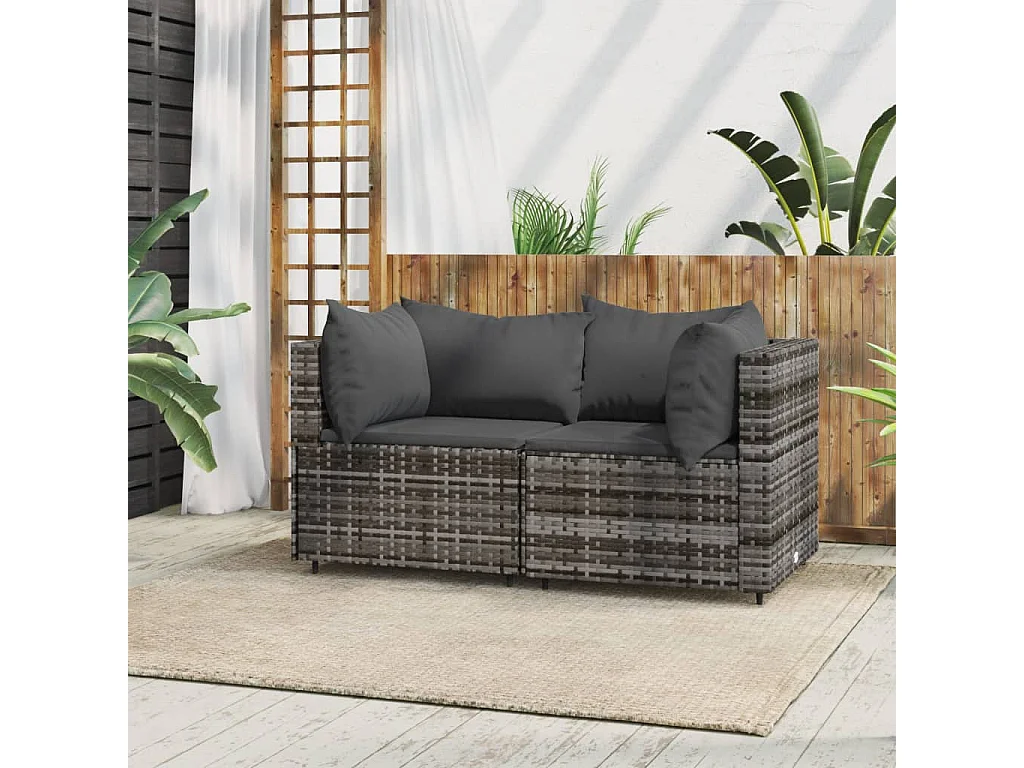 Tuinhoekbanken met kussens 2 st poly rattan grijs NL961172