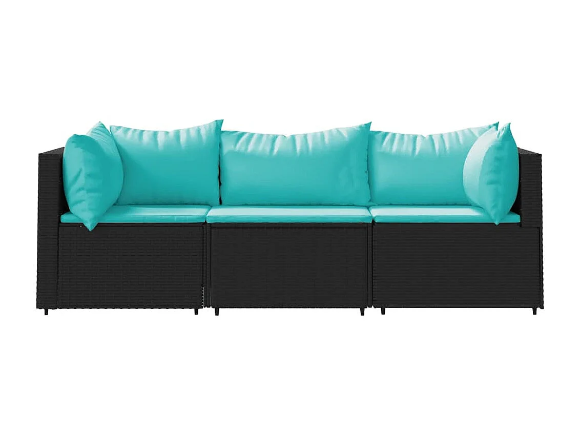 3 pcs conjunto lounge de jardim c/ almofadões vime PE preto PT543375