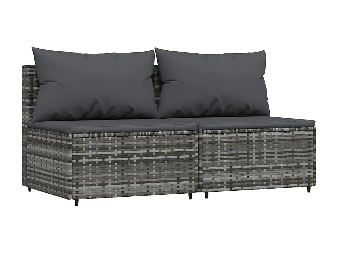 Tuinmiddenbank met kussens 2 st poly rattan grijs NL692549
