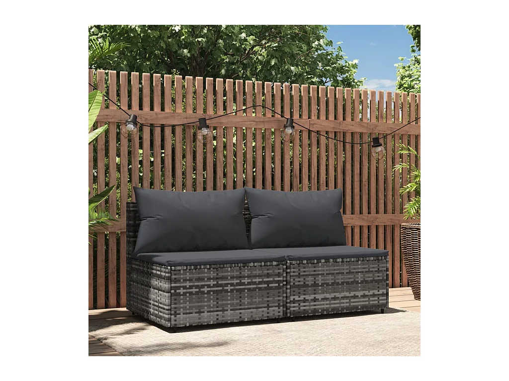 Canapés centraux de jardin et coussins 2pcs Gris Résine tressée REO38092