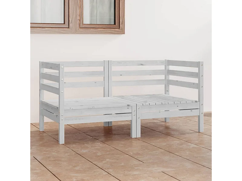 Canapé à 2 places de jardin Blanc Bois de pin solide REO37225