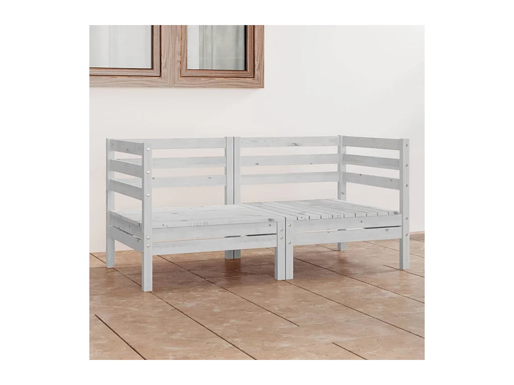 Canapé à 2 places de jardin Blanc Bois de pin solide REO37225