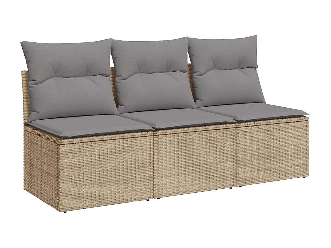 Canapé de jardin avec coussins 3 places beige résine tressée REO57444