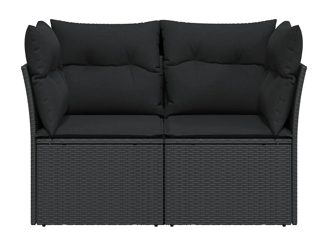 Sofá de jardim com almofadões 2 lugares vime PE preto PT257317