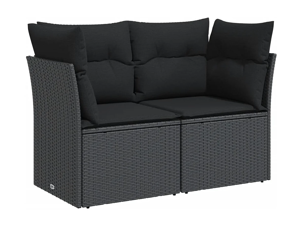 Sofá de jardim com almofadões 2 lugares vime PE preto PT257317