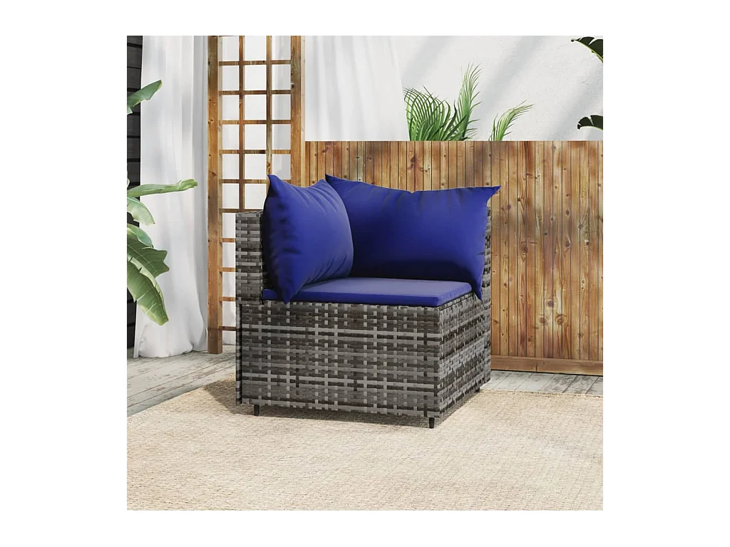 Canapé d'angle de jardin avec coussins gris résine tressée REO26994