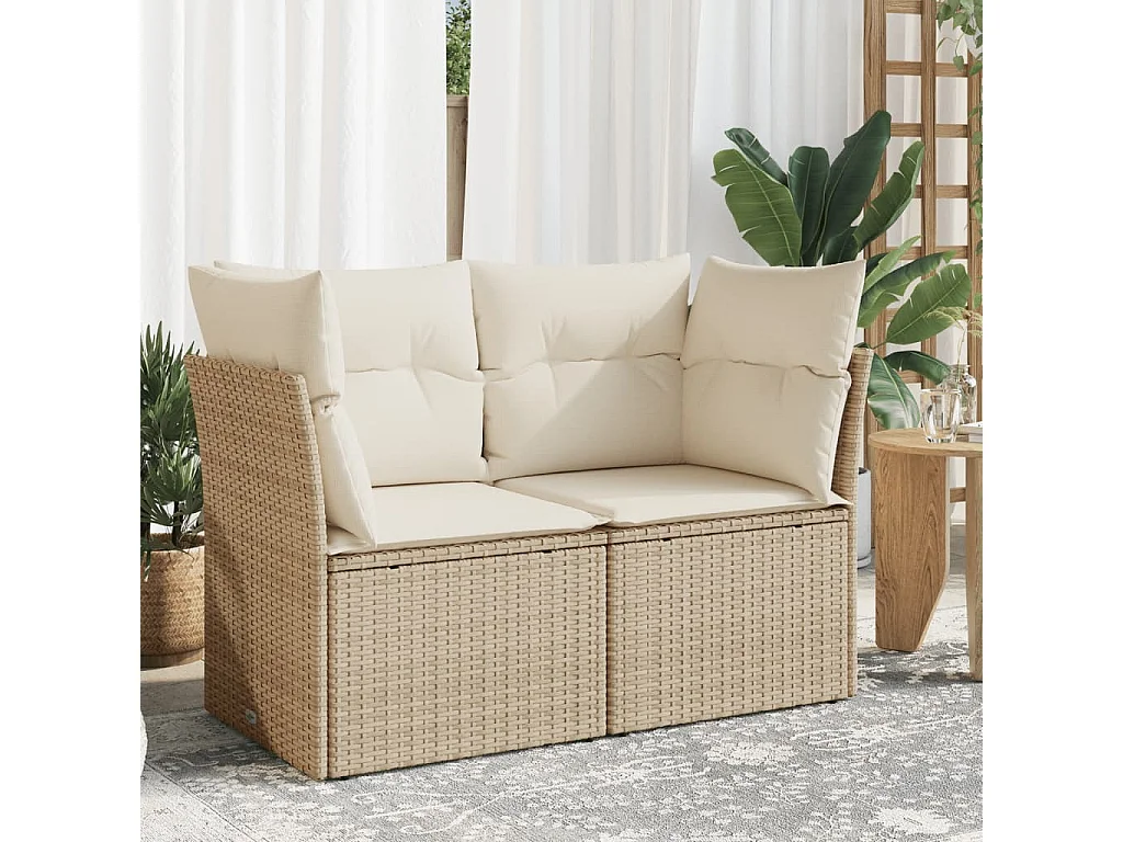 Canapé de jardin avec coussins 2 places beige résine tressée REO80427
