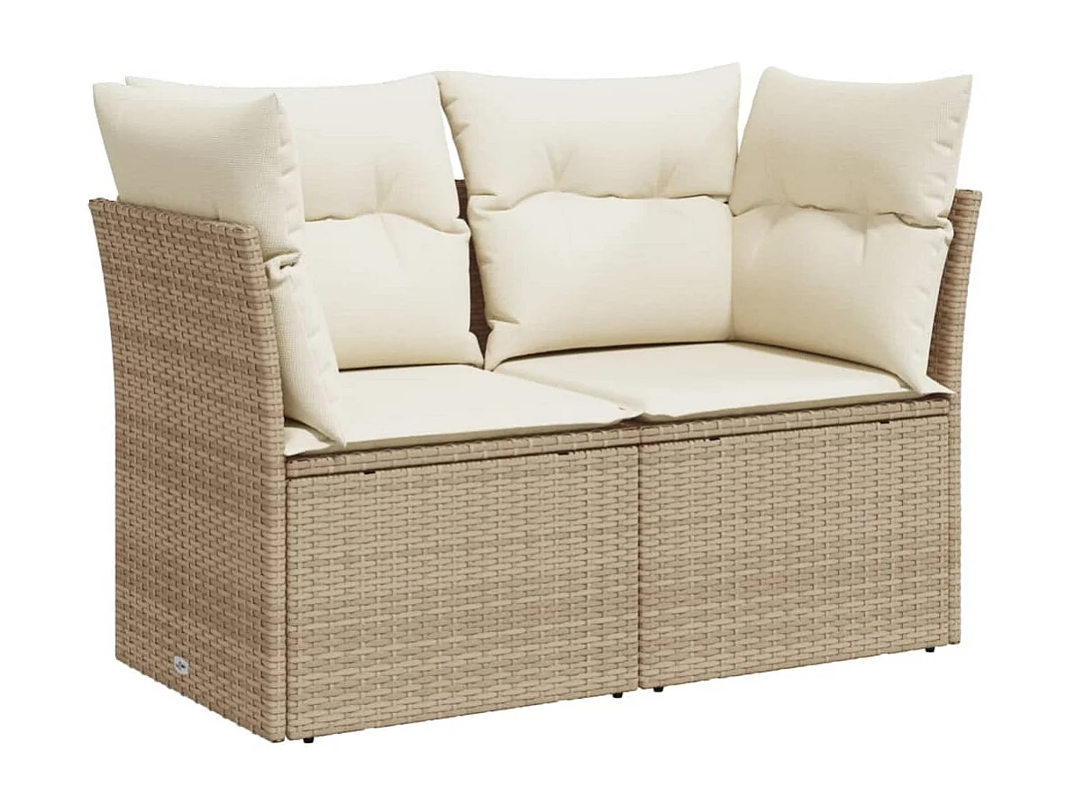 Canapé de jardin avec coussins 2 places beige résine tressée REO80427