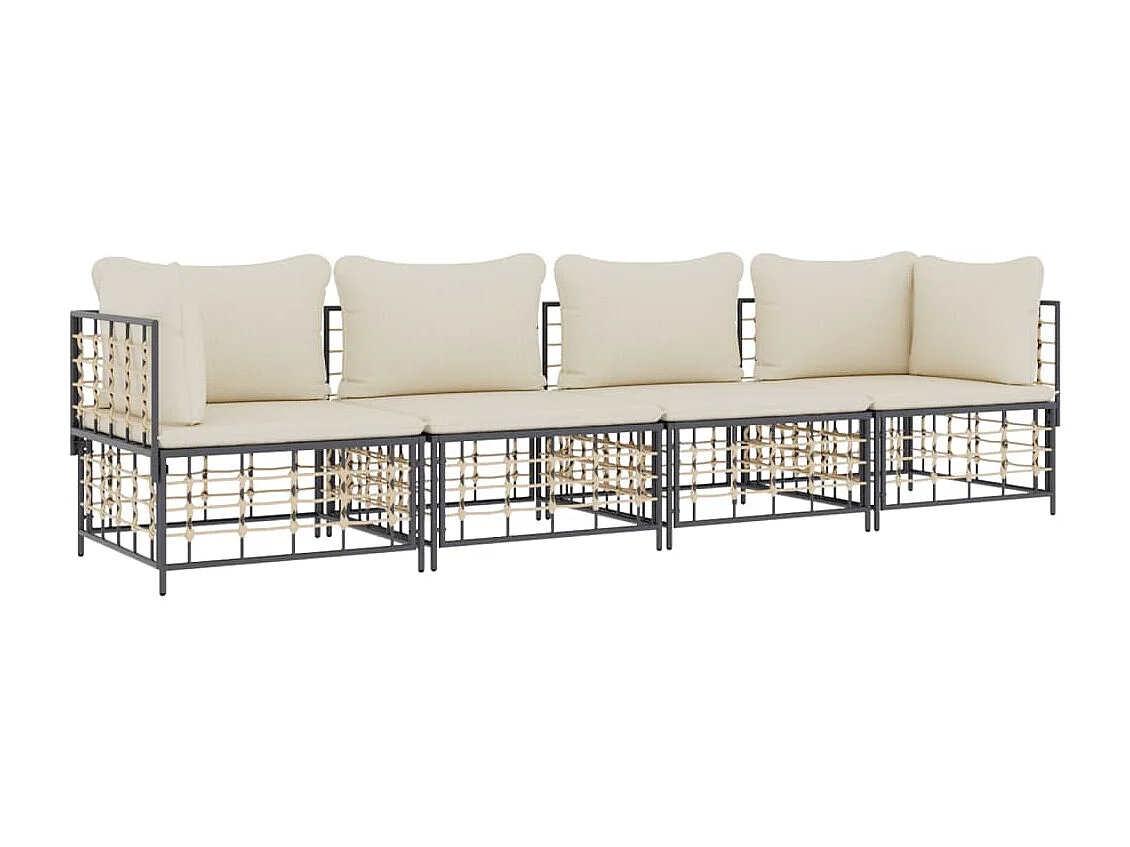 4 pcs conjunto lounge de jardim c/ almofadões vime PE antracite PT363232