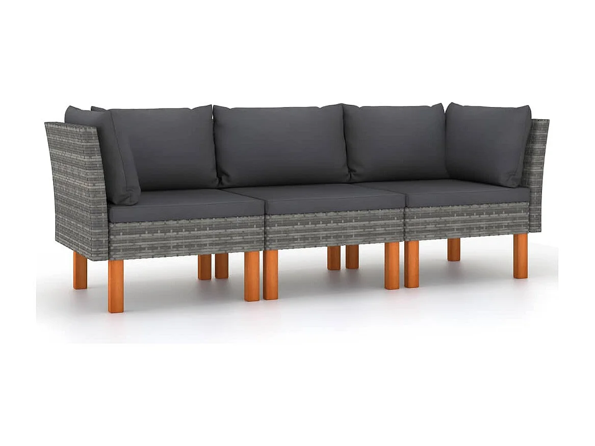 Canapé de jardin à 3 places avec coussins Gris Résine tressée REO41967