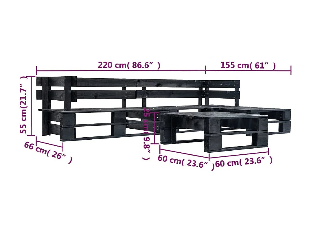 Canapés de jardin palette 4 pcs Noir Bois REO89200