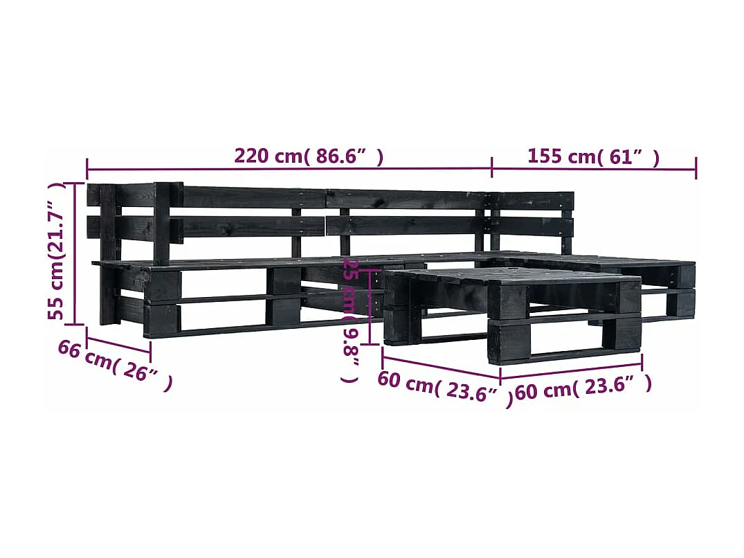 Canapés de jardin palette 4 pcs Noir Bois REO89200