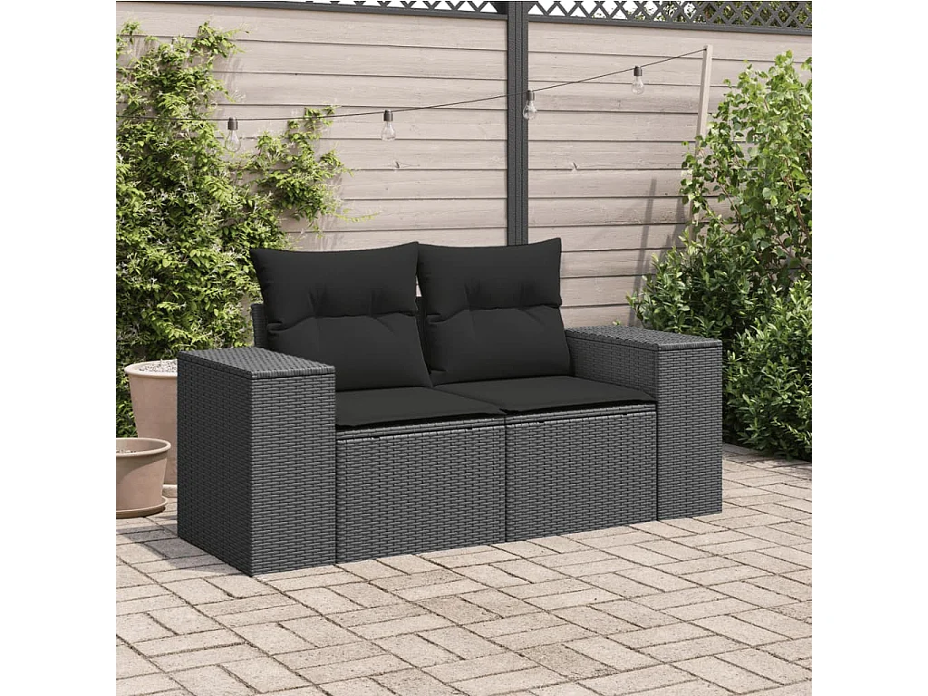 Tuinbank 2-zits met kussens poly rattan zwart BE139601