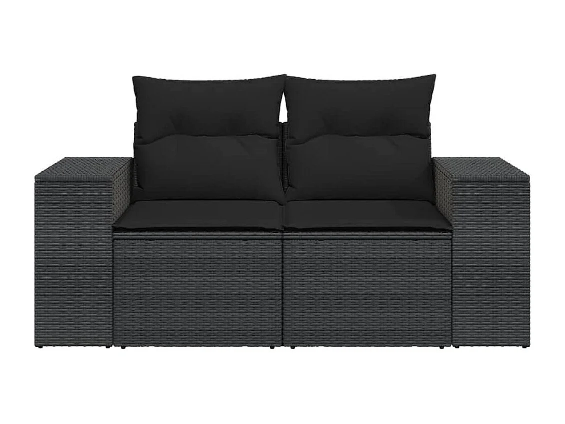 Tuinbank 2-zits met kussens poly rattan zwart BE139601