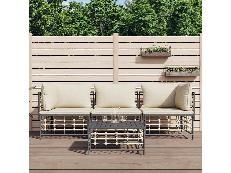 Salon de jardin 4 pcs avec coussins anthracite résine tressée REO96041