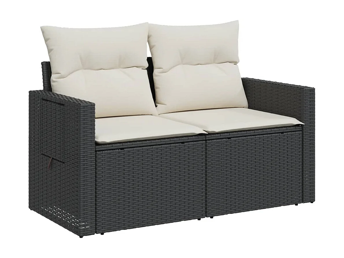 Sofá de jardim com almofadões 2 lugares vime PE preto PT894356