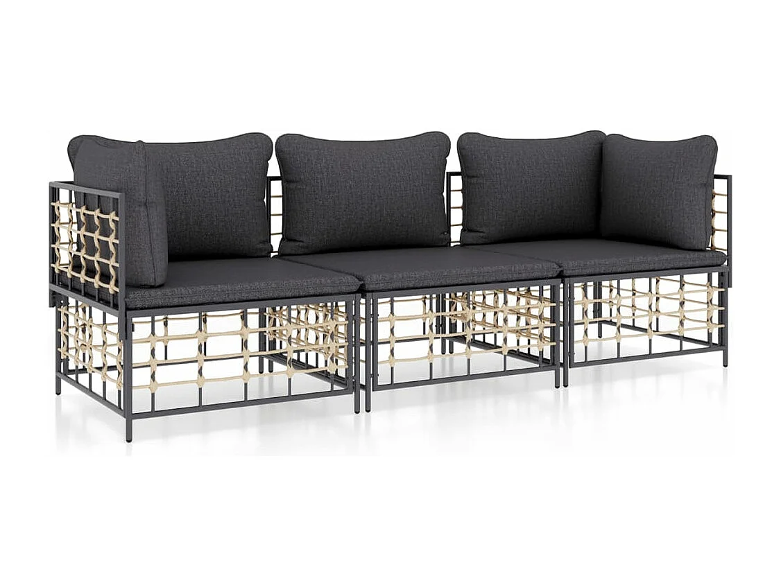 Salon de jardin 3 pcs avec coussins anthracite résine tressée REO86140