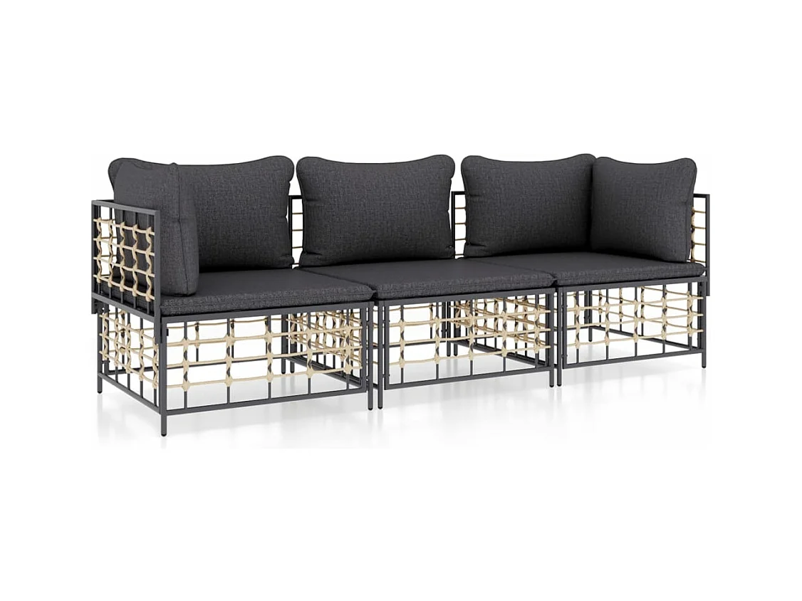 3-delige Loungeset met kussens poly rattan antracietkleurig NL526419