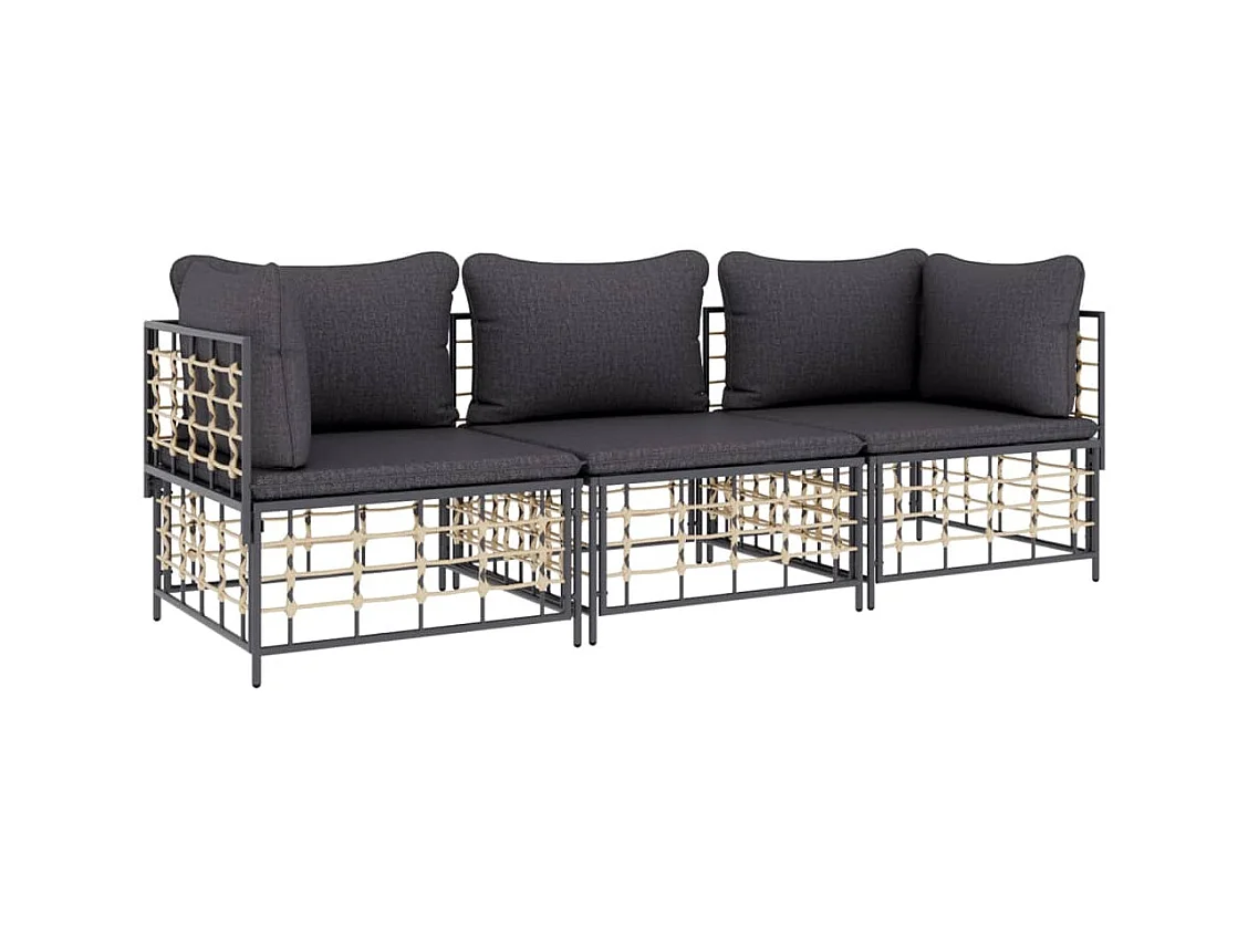3-delige Loungeset met kussens poly rattan antracietkleurig NL526419