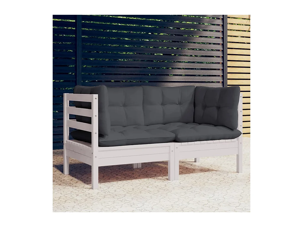 Canapé 2 places de jardin avec coussins anthracite Bois de pin REO56495