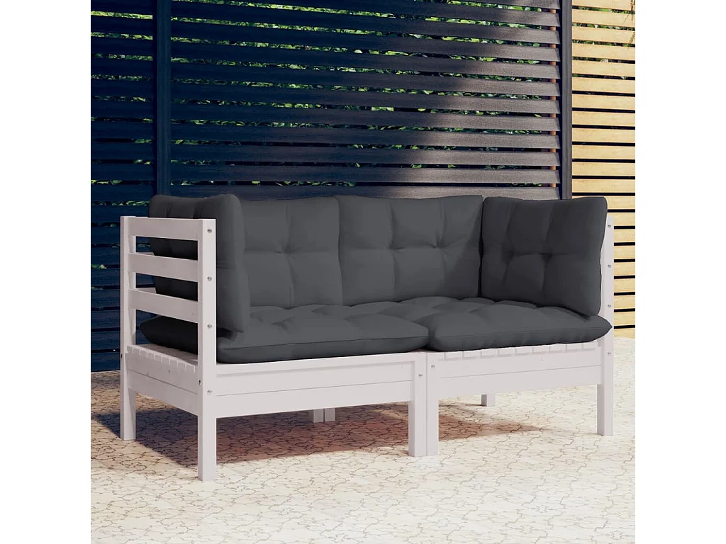 Canapé 2 places de jardin avec coussins anthracite Bois de pin REO56495