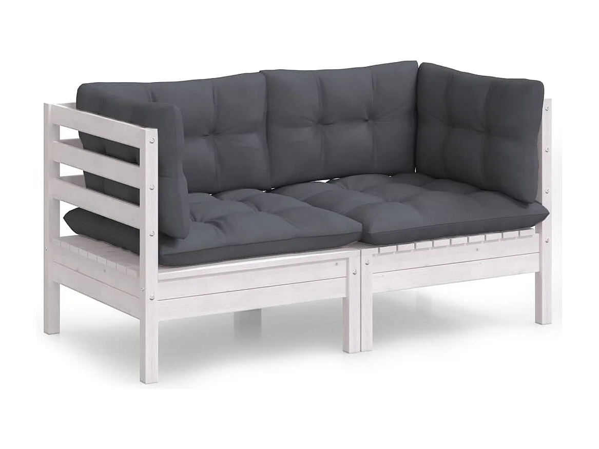 Canapé 2 places de jardin avec coussins anthracite Bois de pin REO56495