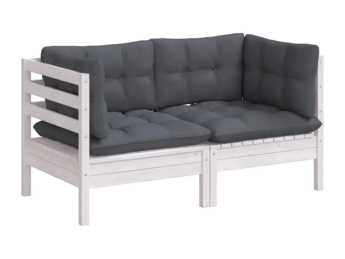 Canapé 2 places de jardin avec coussins anthracite Bois de pin REO56495